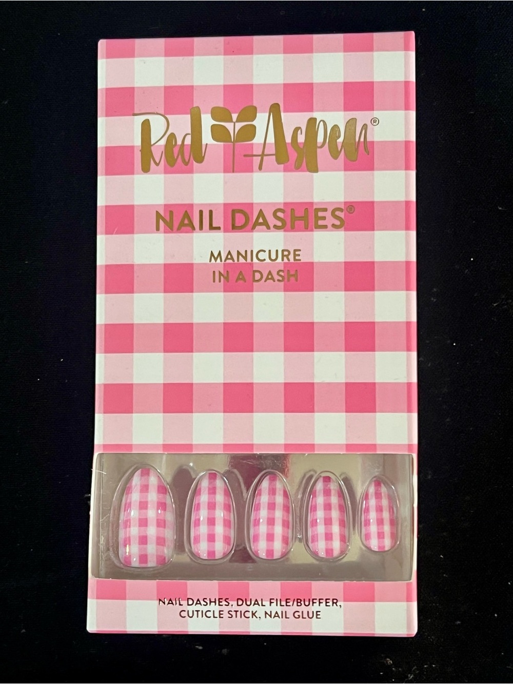NEW Red Aspen Nail Dashes Angie’s Picnic Blanket Pink Gingham Press-On Nails